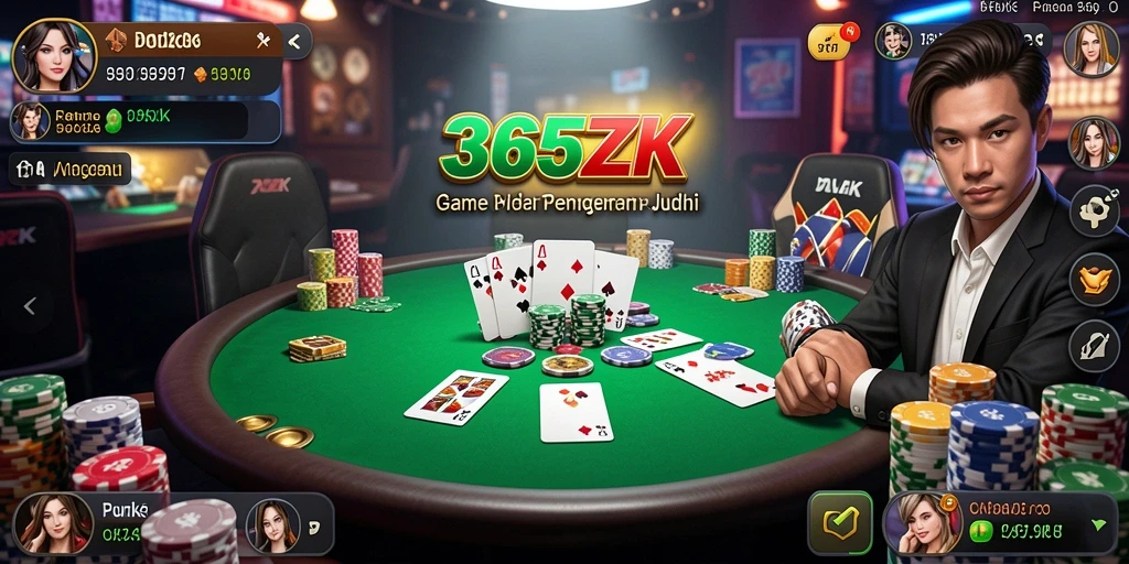 Screenshot utama 365ZK menampilkan aksi seru dalam permainan poker.