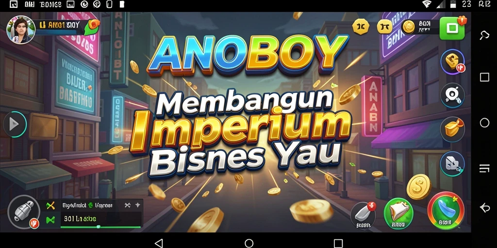 Screenshot gameplay ANOBOY menunjukkan keseruan membangun bisnis Tycoon.