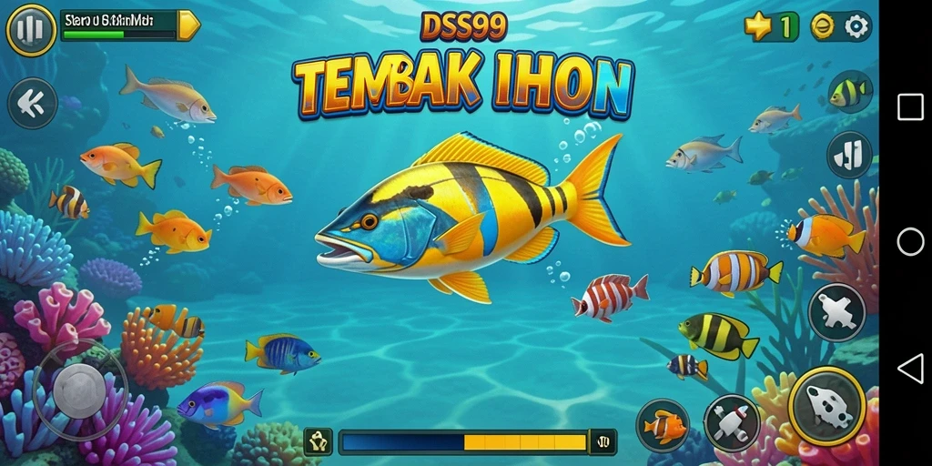 Screenshot gameplay DS99 memperlihatkan keseruan menembak ikan di lautan.