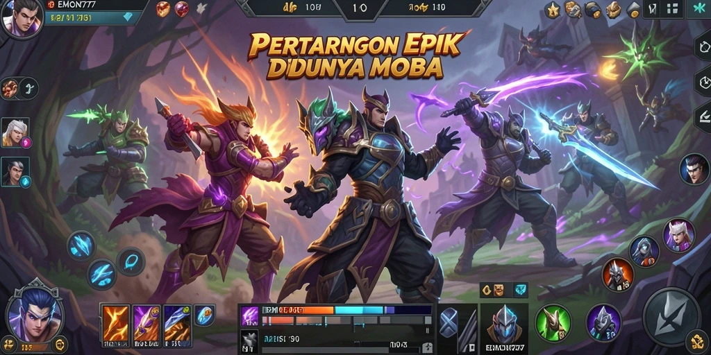 Tangkapan layar gameplay seru EMON777 yang menunjukkan aksi MOBA.