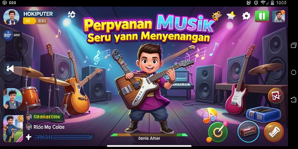 Gameplay HOKIPUTER menampilkan pengujian keterampilan musik yang menyenangkan.