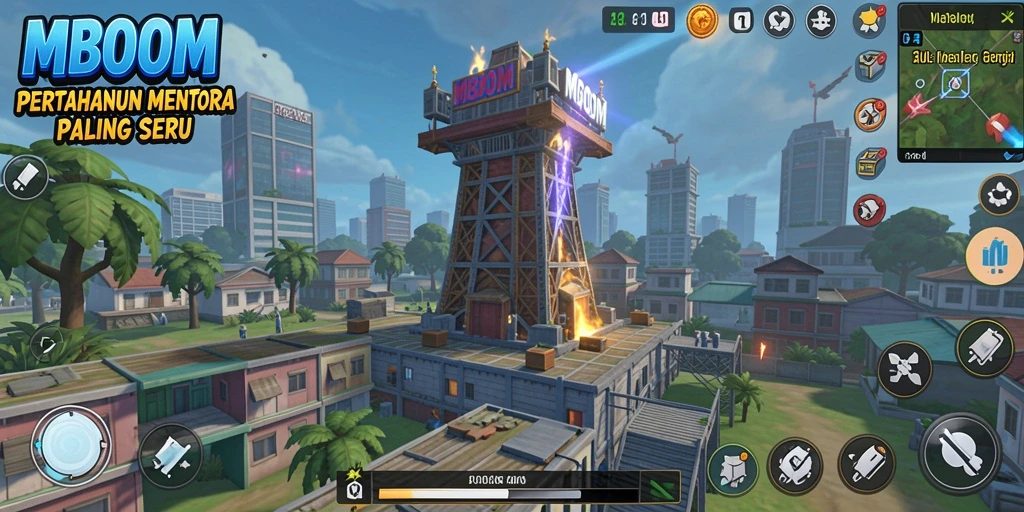 Gameplay seru MBOOM dalam Battle Tower Defense.