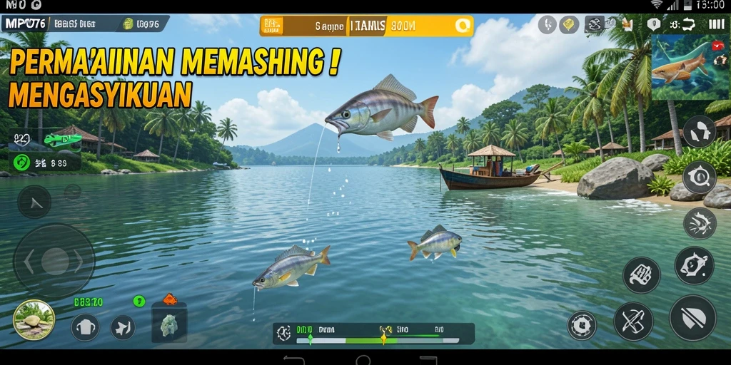 Tampilan gameplay memancing yang realistis dan menarik di MPO76.