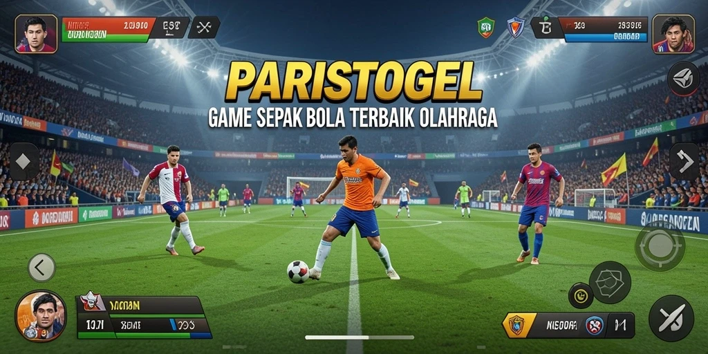 Screenshot PARISTOGEL menampilkan aksi di lapangan sepak bola yang menegangkan.