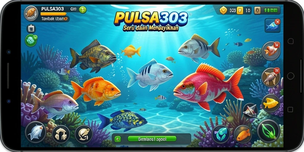 Screenshot utama gameplay PULSA303 yang menampilkan keseruan tembak ikan.