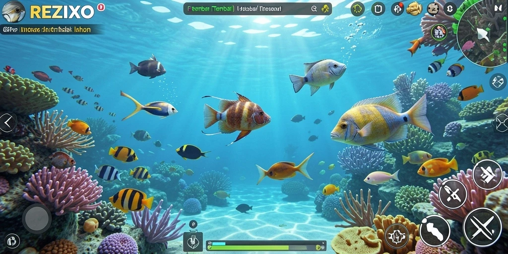 Screenshot gameplay REZIXO menampilkan aksi tembak ikan yang seru.