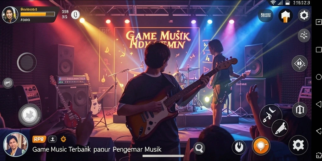 Tangkapan layar dari gameplay RP8 yang menampilkan aksi seru musik.